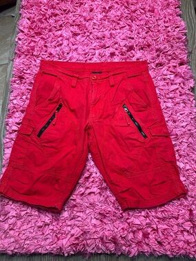 Armani Exchange Men's Bright Red Cargo Shorts with Zipper Pockets